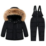 Odeerbi Toddler Boys Girls Ski Sui Waterproof Snowsuits Winter Down Jacket 2025 Fashion Solid Color Down Jackets Keep Thickening Warm Outdoor Coat Jumpsuit Set Black 5-6 Years